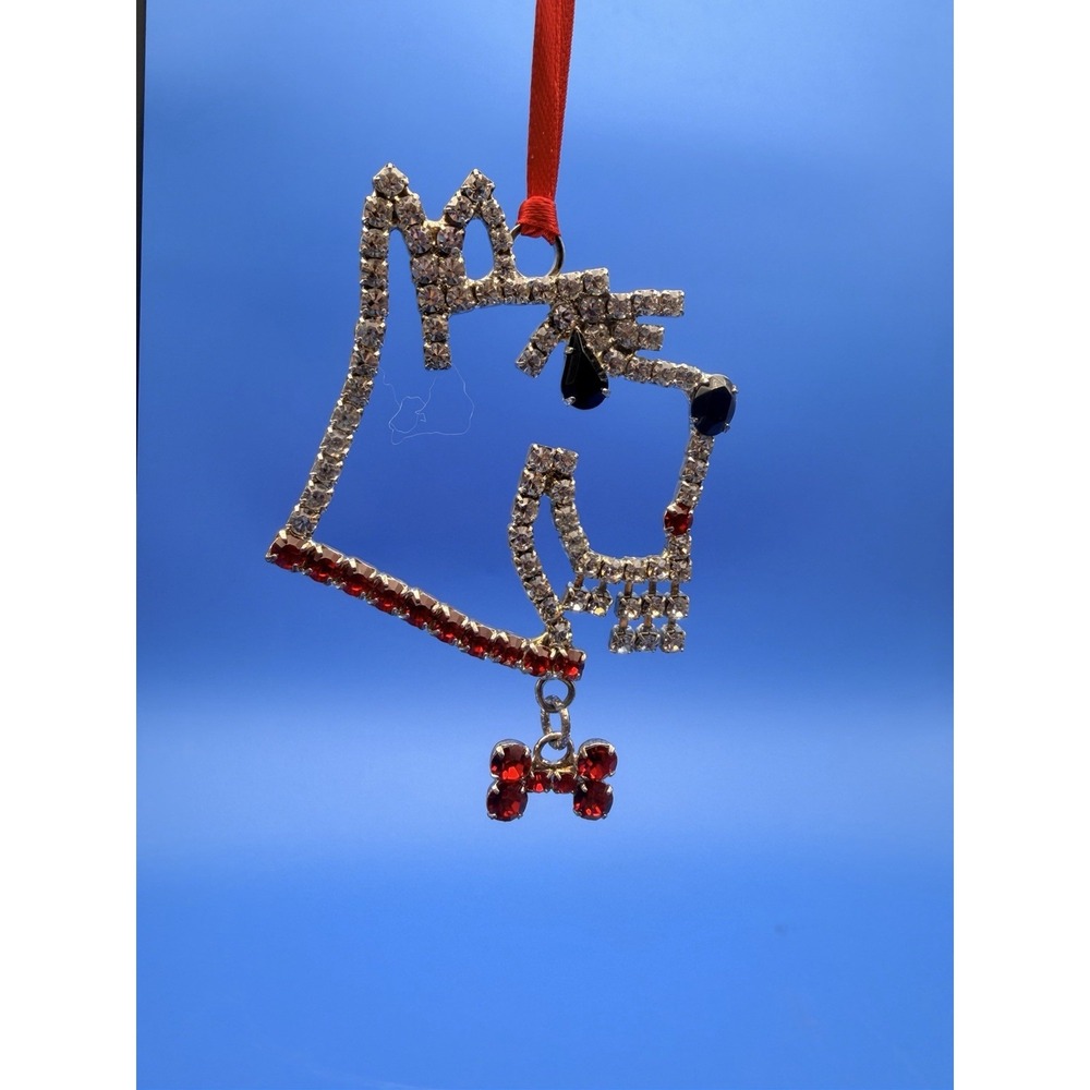 Scottish Terrier Rhinestone Christmas Ornament Scottie Dog Red Bone Charm 3"
